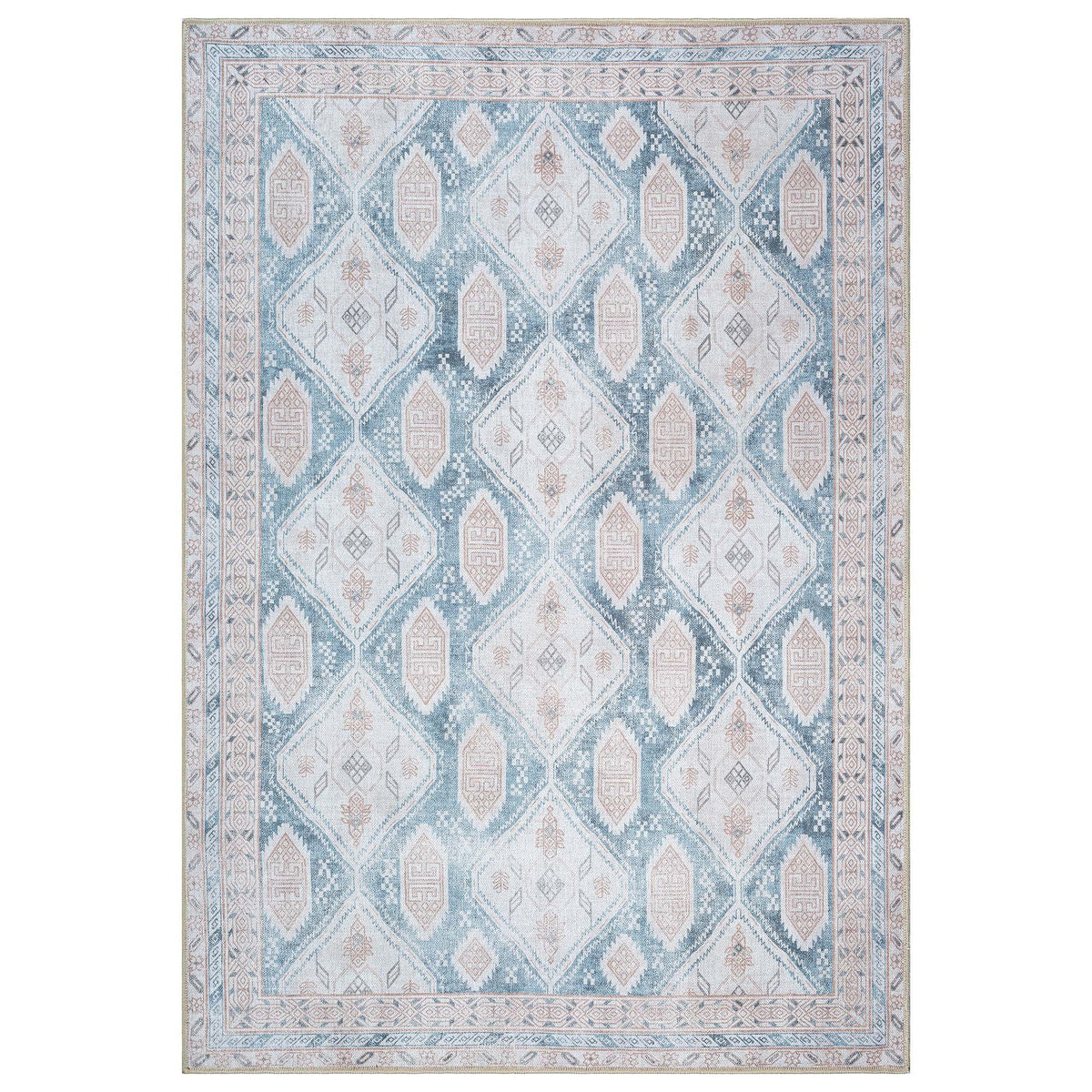 Samara Cream Blue Distressed Turkish Rug