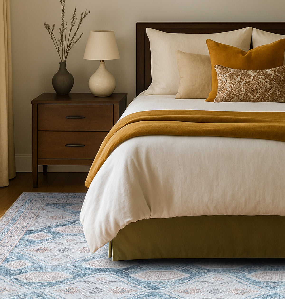 Samara Cream Blue Distressed Turkish Rug