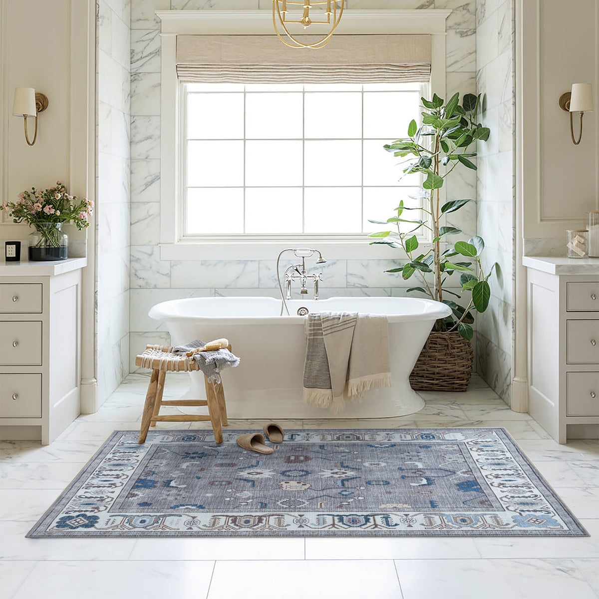 Naila Dark Gray Navy Blue Modern Oushak Rug