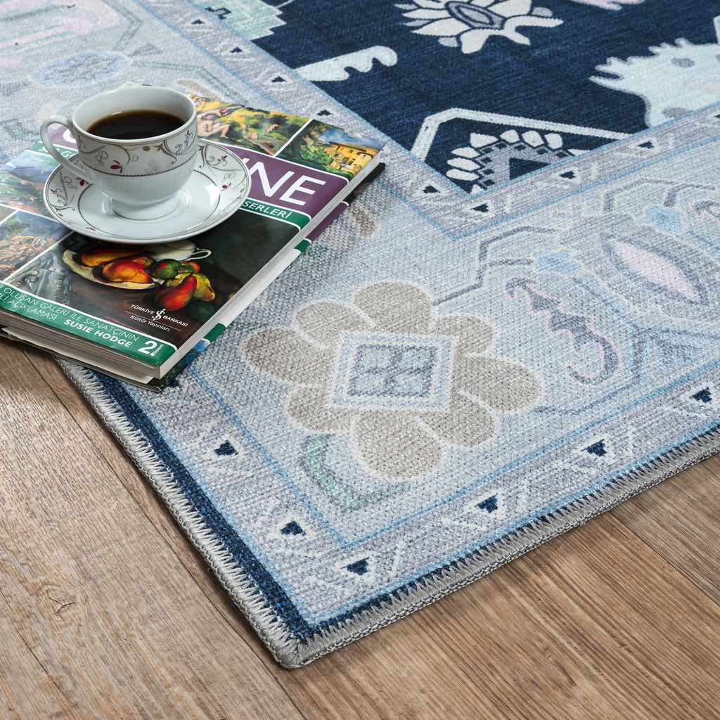 Nurul Navy Blue Modern Oushak Rug