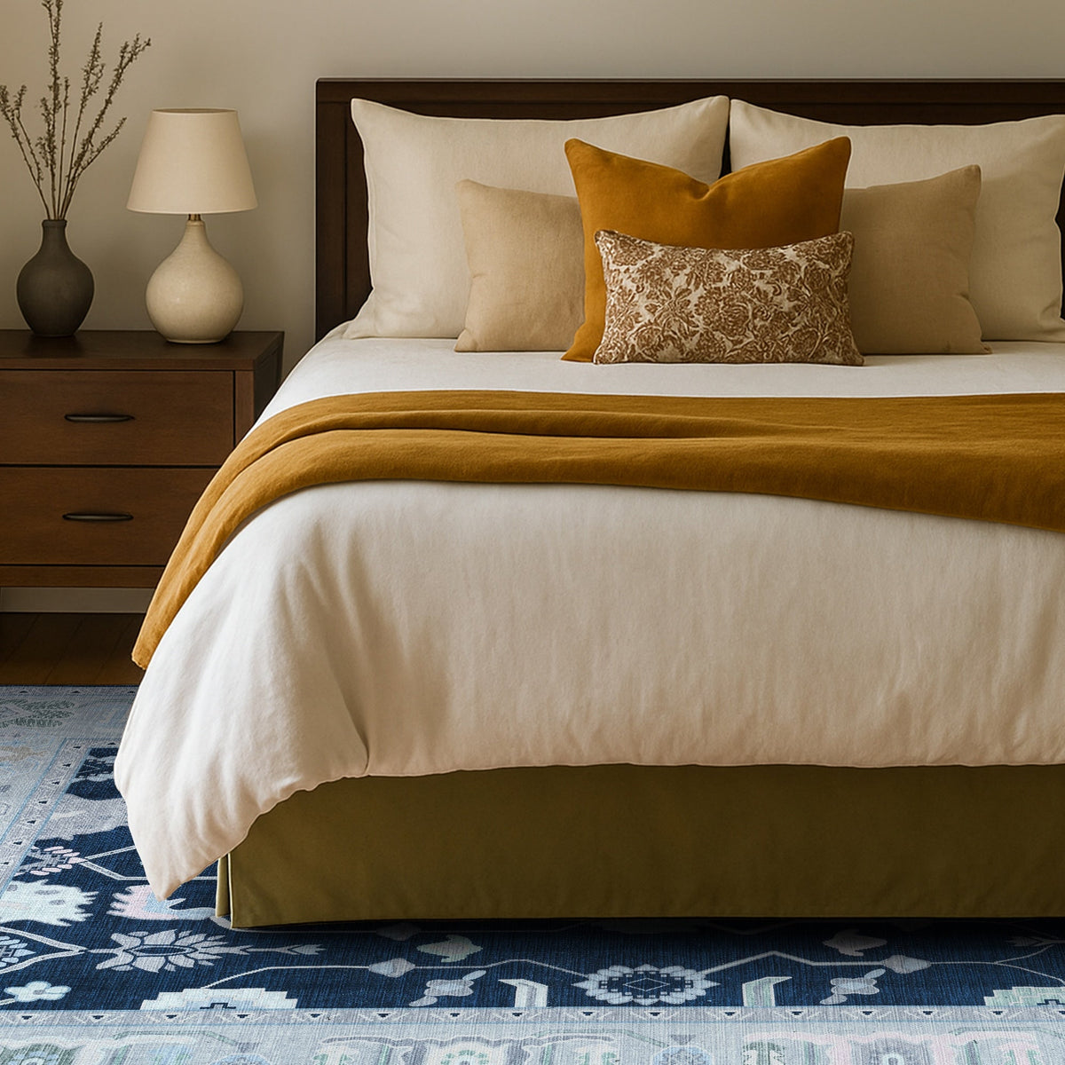 Nurul Navy Blue Modern Oushak Rug