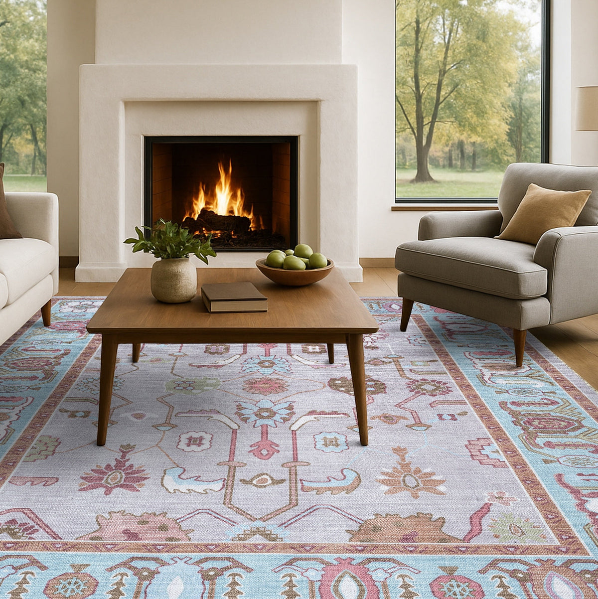 Joelle Pink Blue Modern Oushak Rug