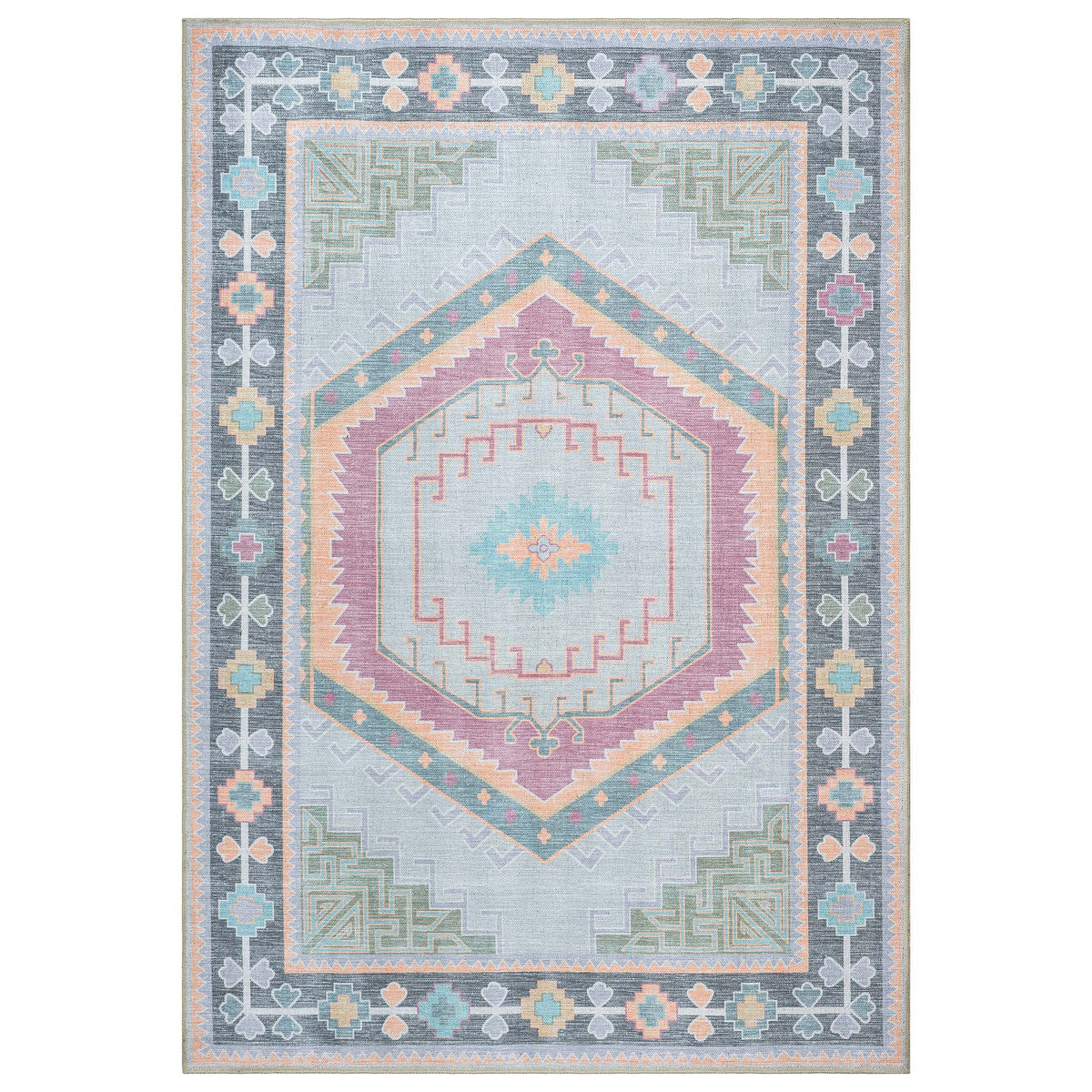 Kyra Green Pink Aesthetic Oushak Rug