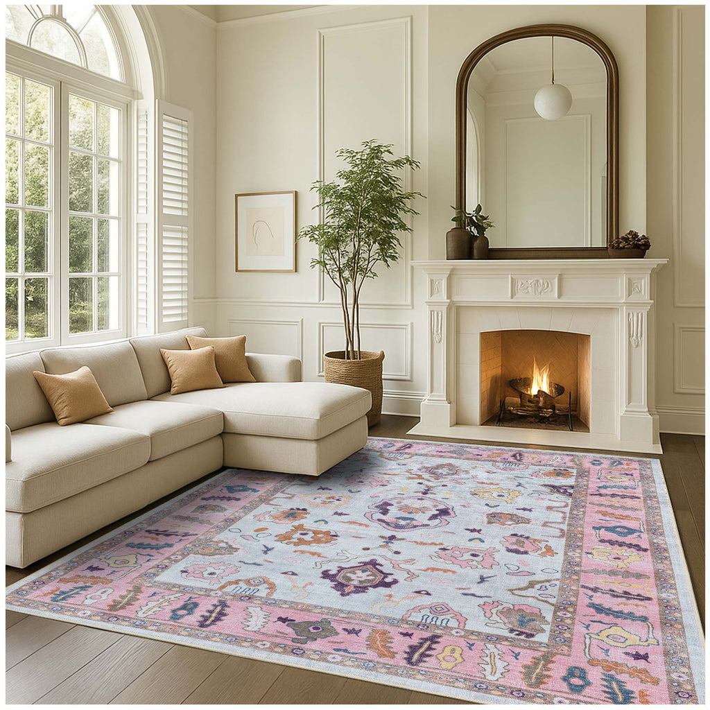 Luella Pastel Pink Cream Modern Oushak Rug