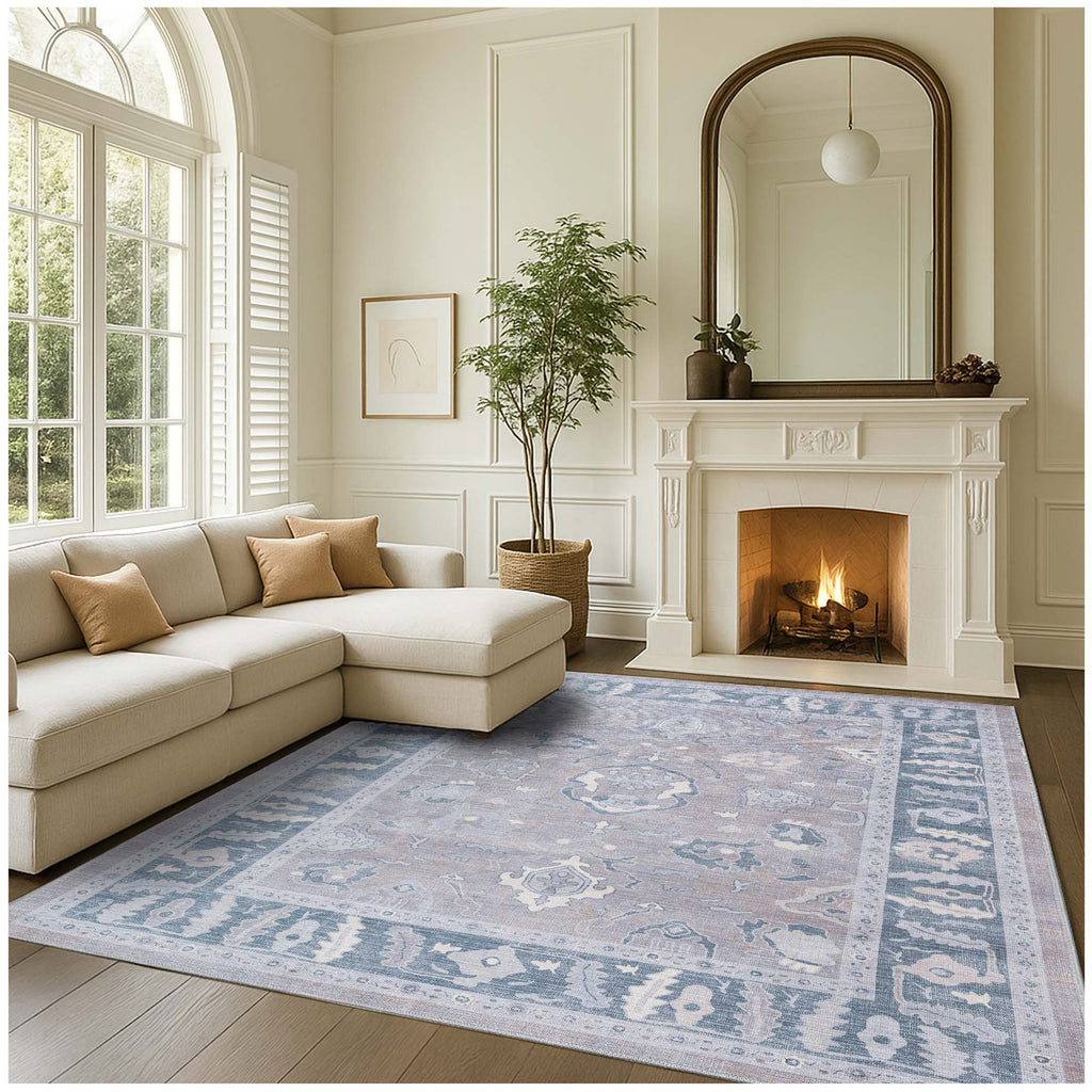 Ruya Gray Blue Modern Oushak Rug
