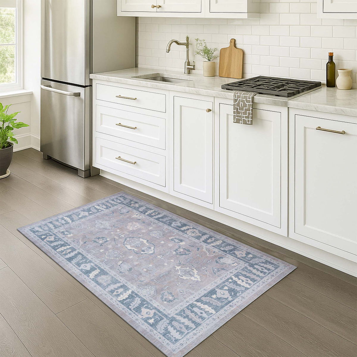 Ruya Gray Blue Modern Oushak Rug