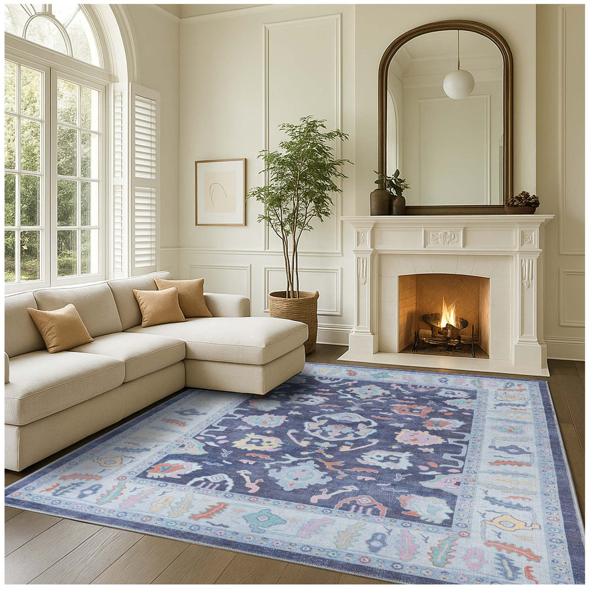 Munira Pastel Navy Blue Modern Oushak Rug
