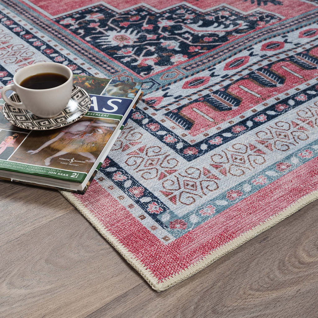 Paulina Pale Pink & Midnight Blue Persian Vintage Rug