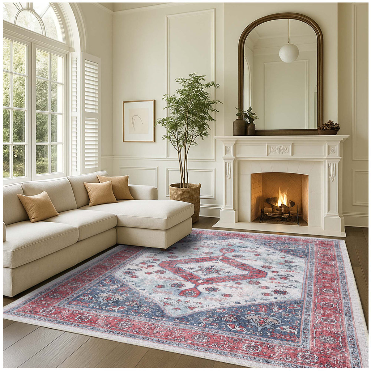 Sandrine Blue Orange Serapi Antique Persian Rug