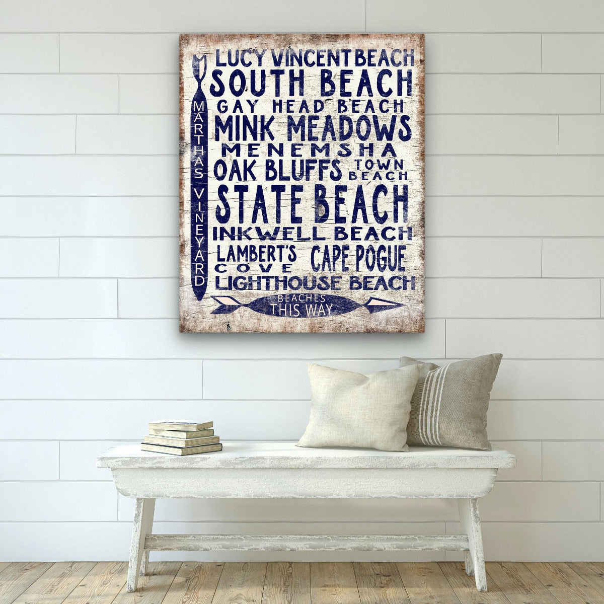 Martha's Vineyard Beaches Sign - Vintage Wood Look Vineyard Arrow Sign