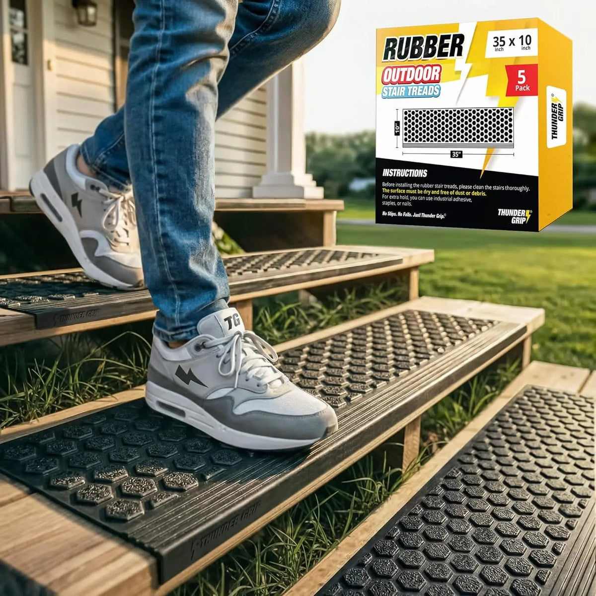 Thunder Grip Heavy-Duty Rubber Stair Treads for Outdoor