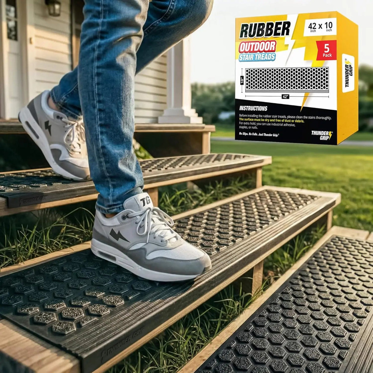 Thunder Grip Heavy-Duty Rubber Stair Treads for Outdoor