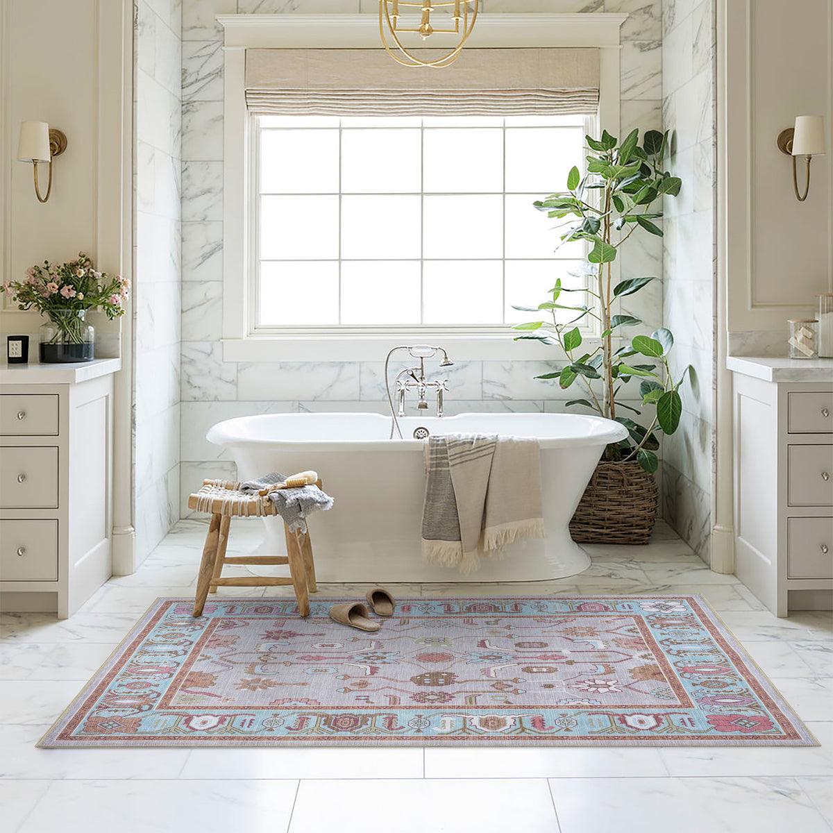 Joelle Pink Blue Modern Oushak Rug