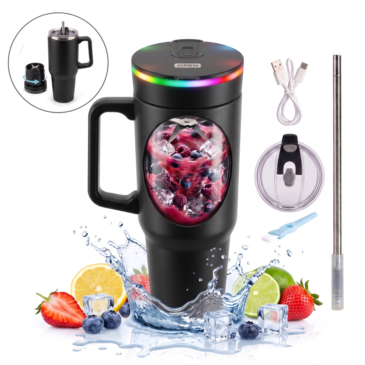 BLENDi Steel Insulated Portable Blender – 21oz, Crushes Ice, USB-C Rechargeable