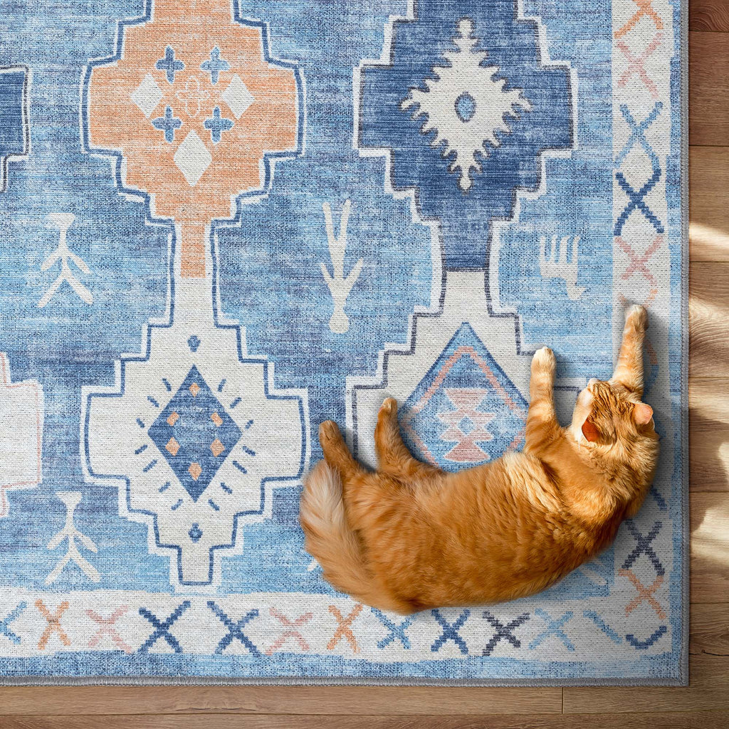 Blue Boho Oushak Washable Rug