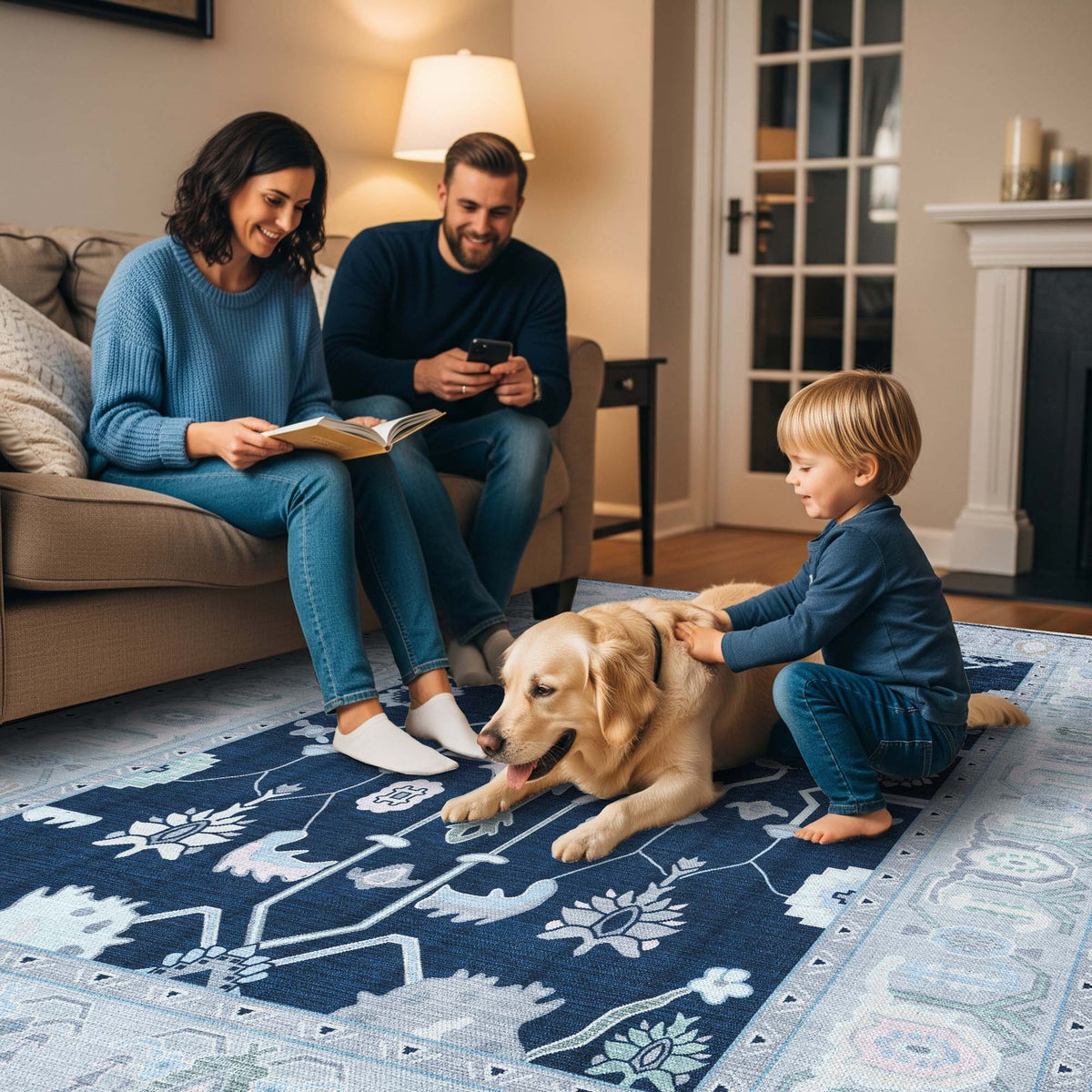 Nurul Navy Blue Modern Oushak Rug
