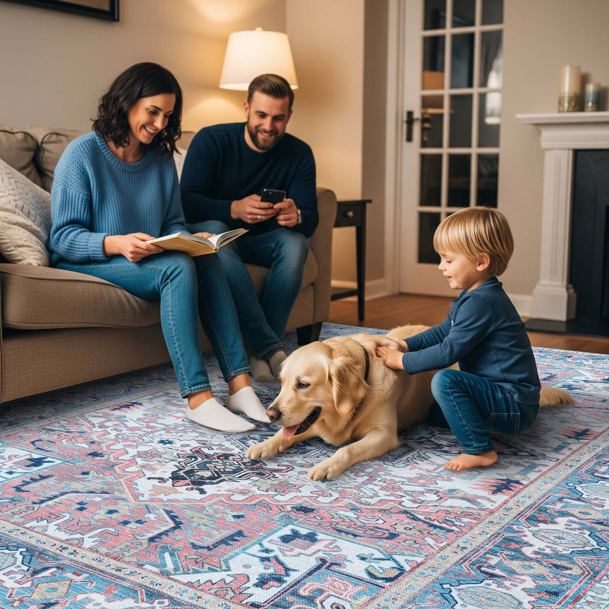Marielle Navy Pink Heriz Modern Persian Rug