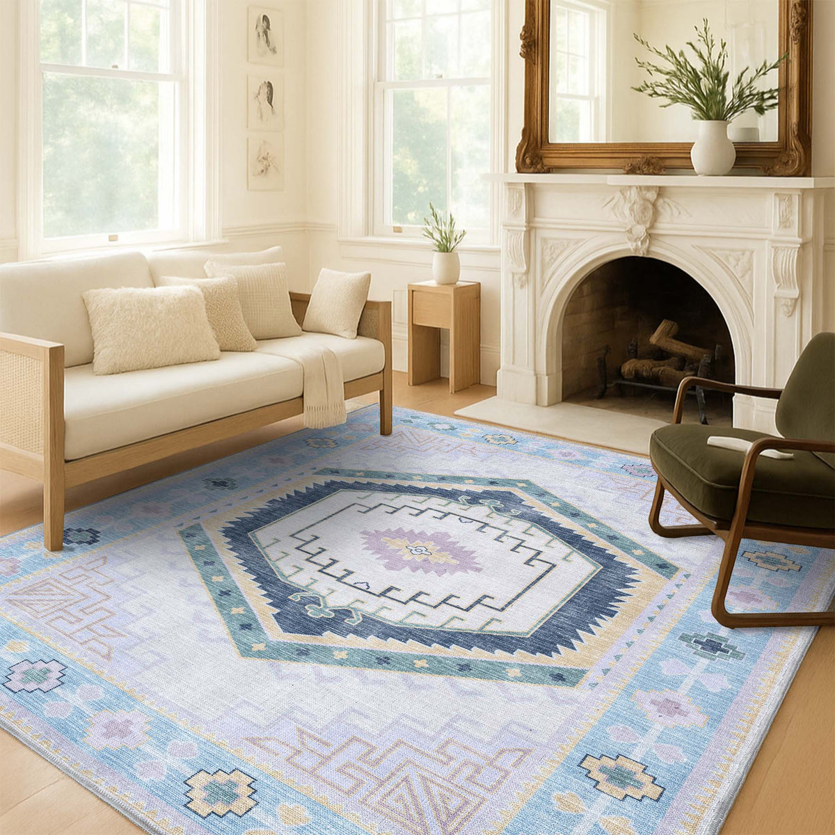 Averill Lavender, Pink & Blue Modern Oushak Rug