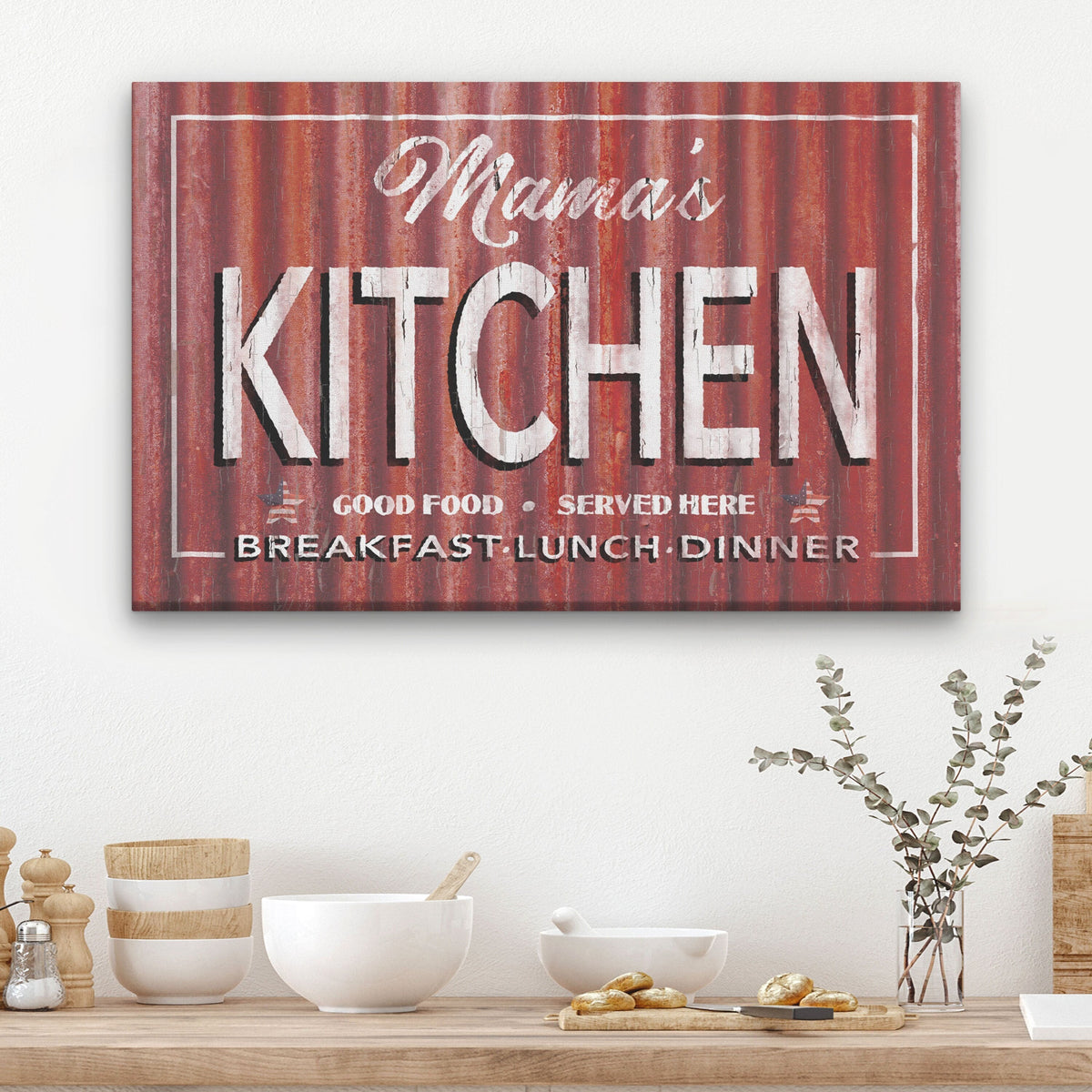 Personalized Antique Kitchen Signs - Vintage Rustic Metal Look Canvas Wall Decor