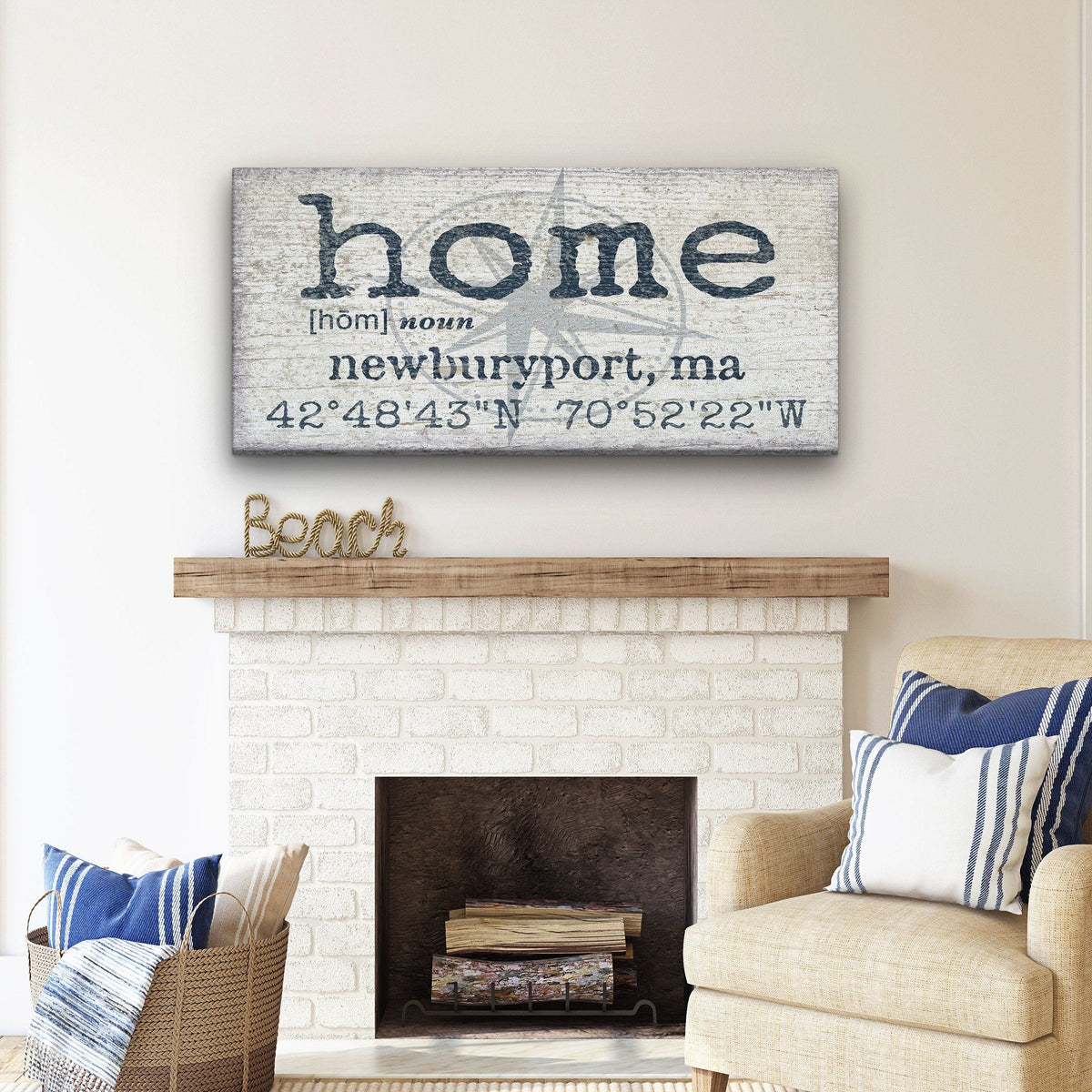Personalized Home Compass Coordinates Canvas Wall Sign