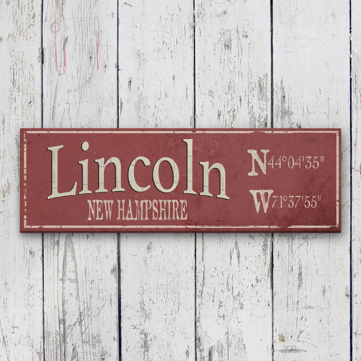 Personalized Rustic City Town Canvas Sign with Latitude Longitude Coordinates