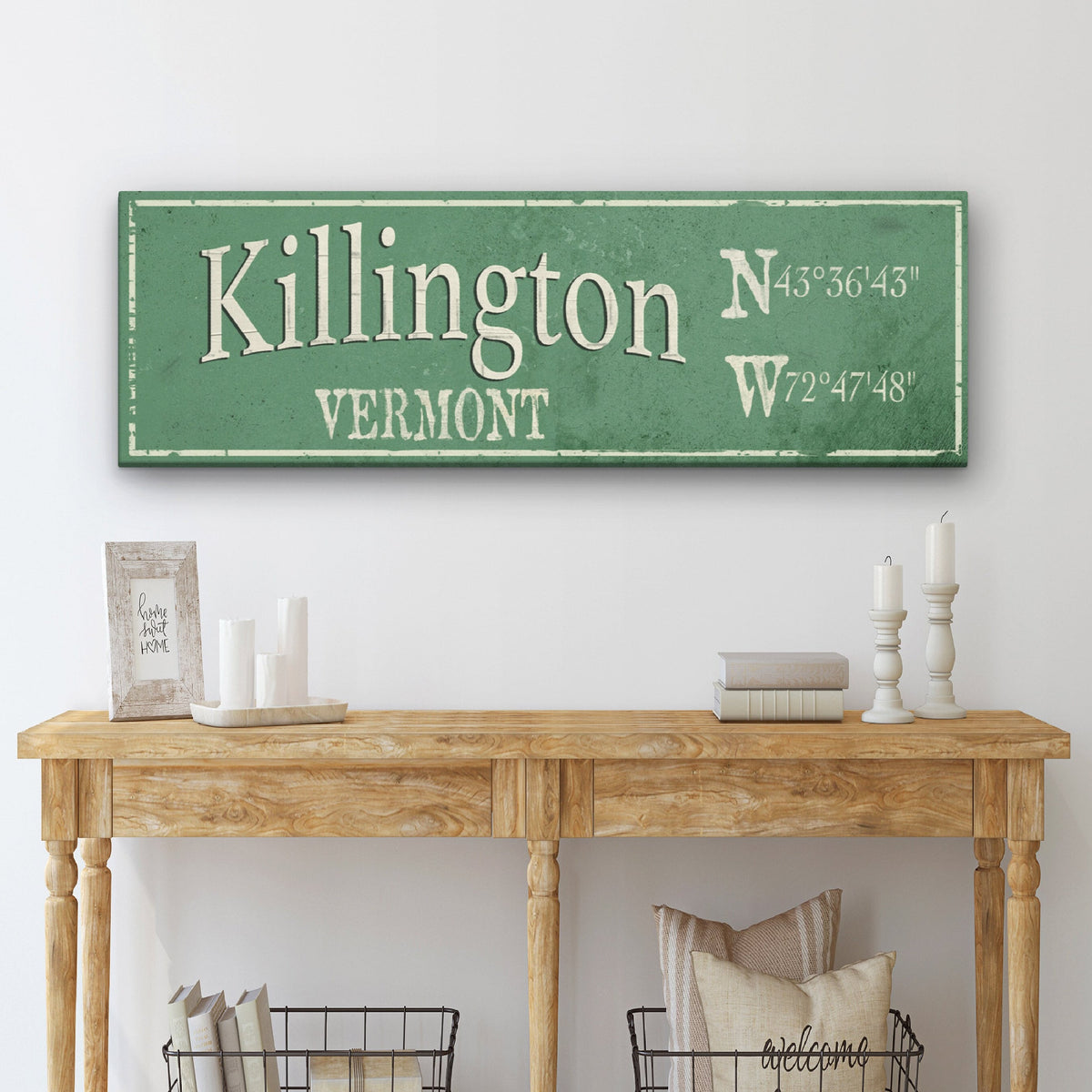 Personalized Rustic City Town Canvas Sign with Latitude Longitude Coordinates