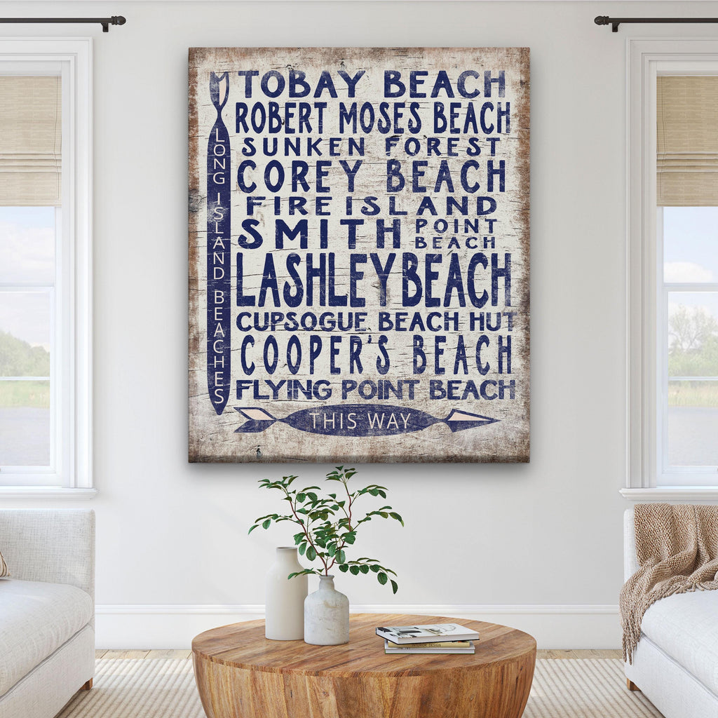 Long Island Beaches Sign Wood - Look Shore Arrow Sign
