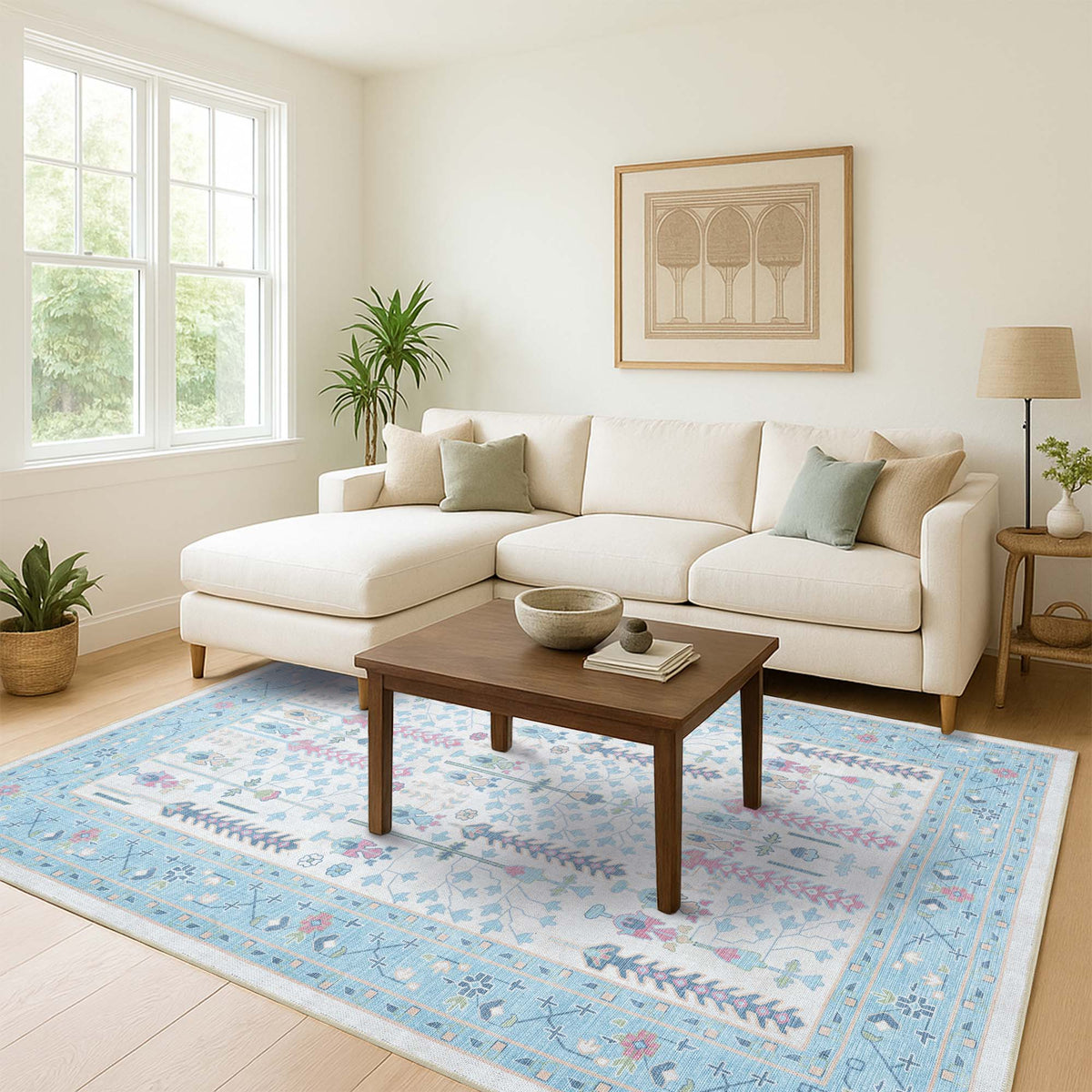 Annela Pastel Light Blue Modern Oushak Rug