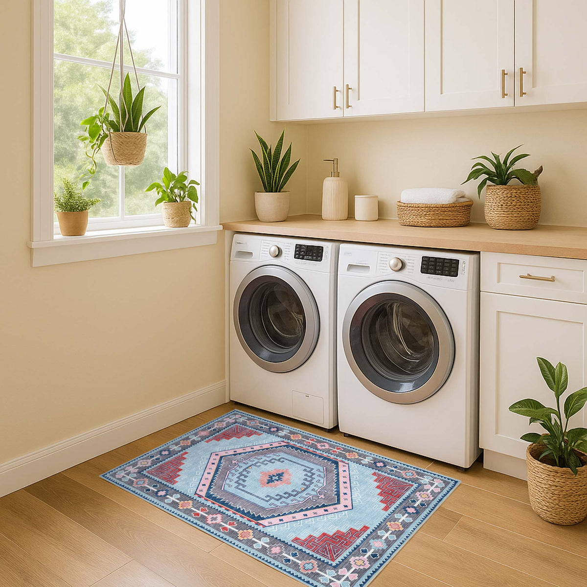 Leena Blue Colorful Aesthetic Oushak Rug